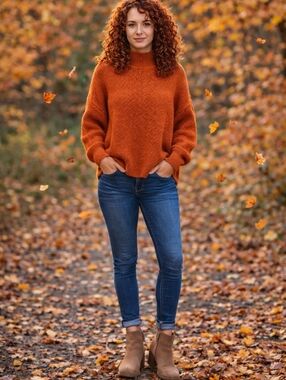 Topshop Burnt Orange Mock Neck Knit Sweater NWT Size Small